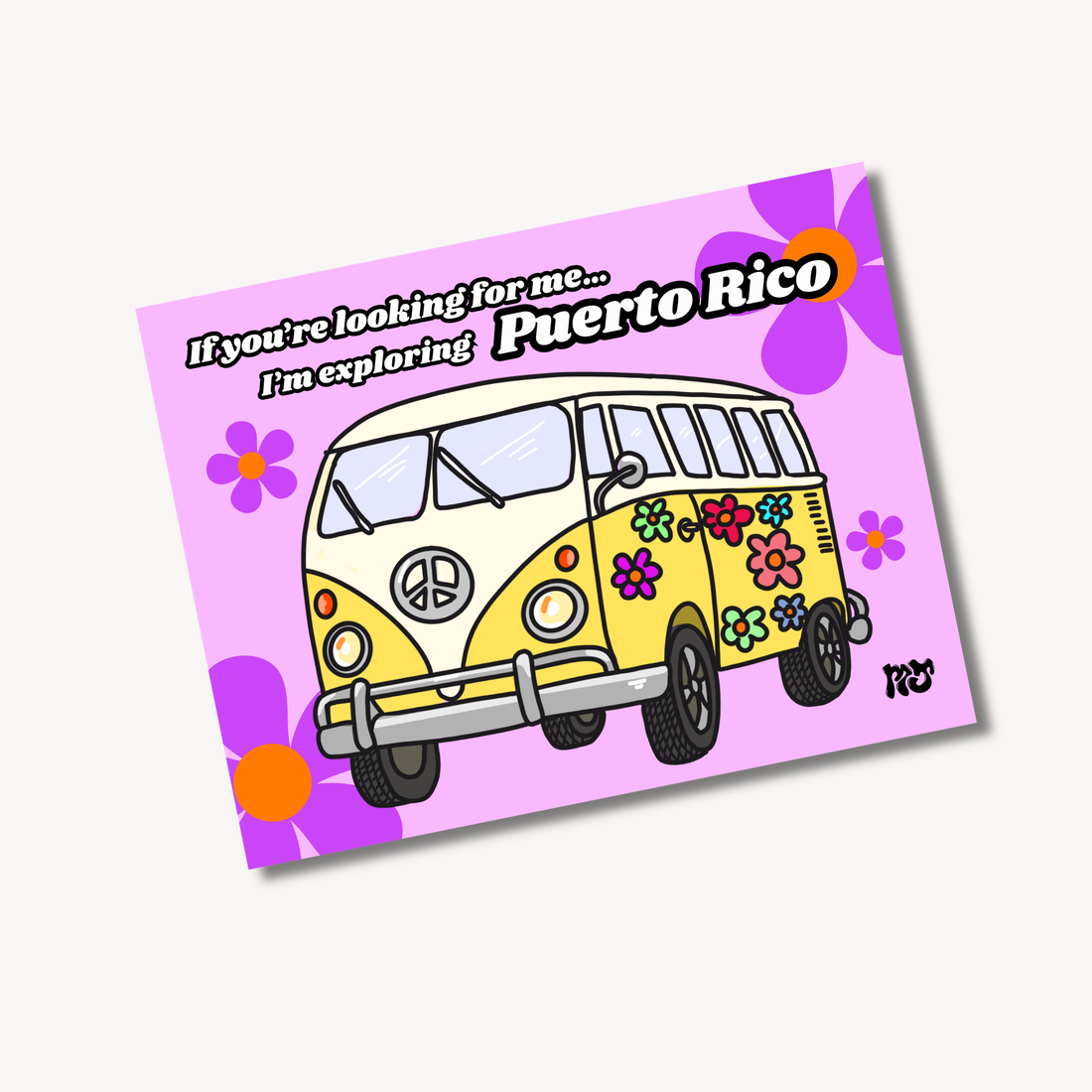 VW Flower Power Postcard