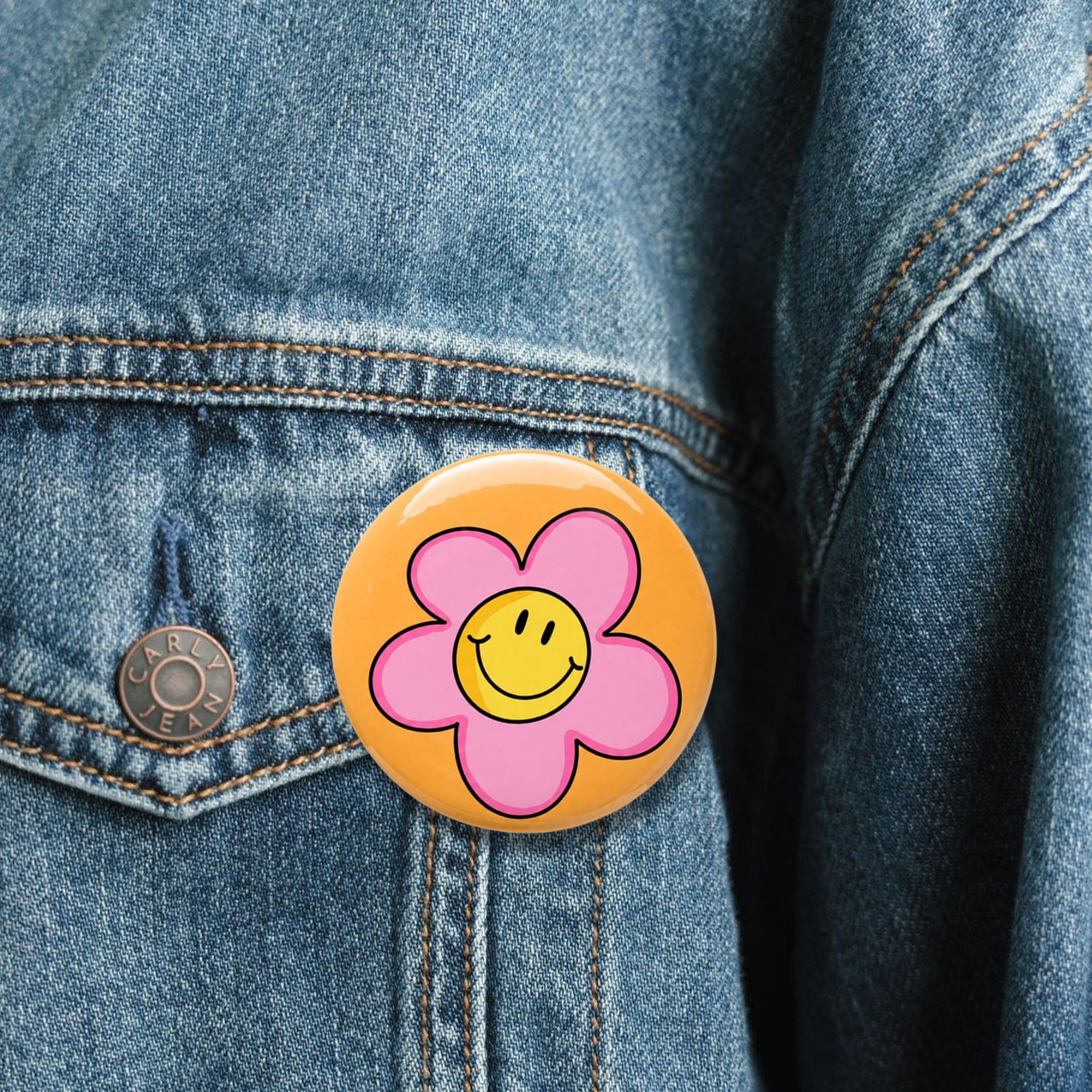 Flor Smiley Pin Button