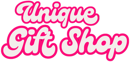 Logo of 'Unique Gift Shop' with pink and white text on a white background.